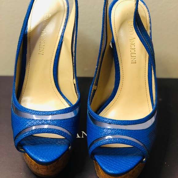Enzo Angiolini | Peep Toe Blue Slingback Heels - Picture 2 of 14